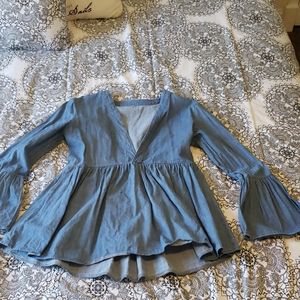 Precious denim peplum w/ peplum sleeve shirt